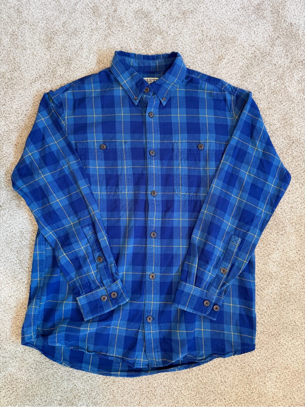 Duluth Trading Co Trim Fit Blue Plaid Button-Down Flannel Shirt
